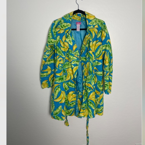 Banana Fruit Trench Coat Hipster Boho Beach Bohemian Artsy Snack Hippie Jacket - Picture 2 of 5